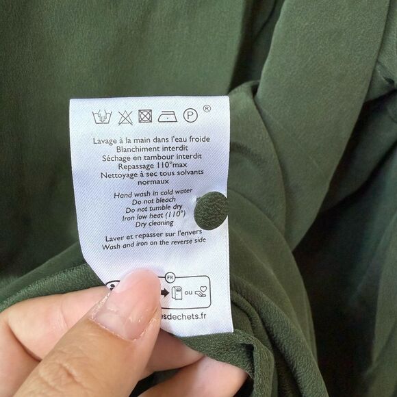NWOT Sezane Carlotine Silk Blouse Dark Green - Picture 10 of 11